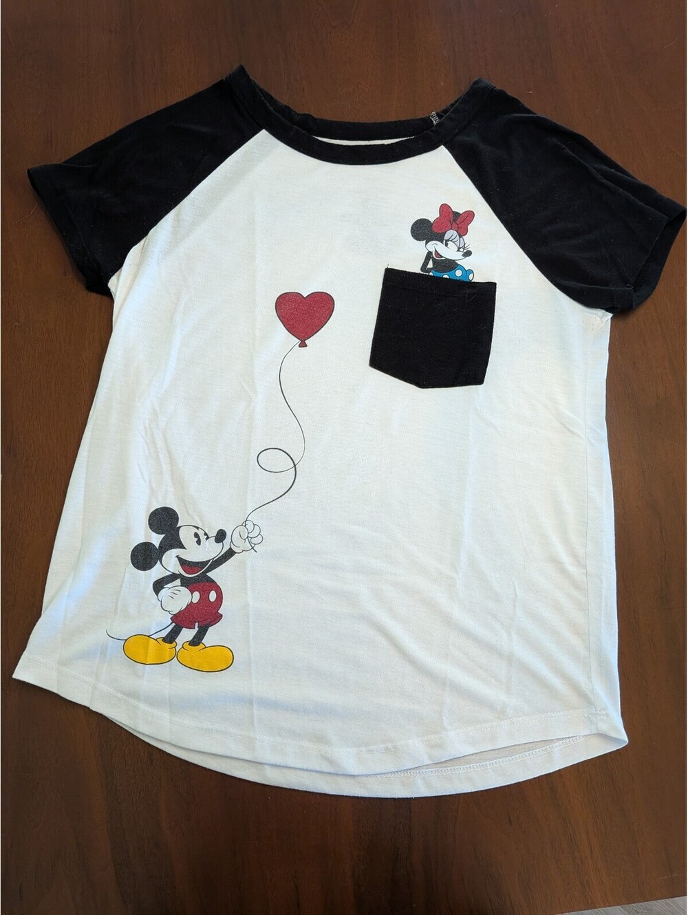 Disney Mickey & Minnie Mouse Pocket Tee Black White Shirt
